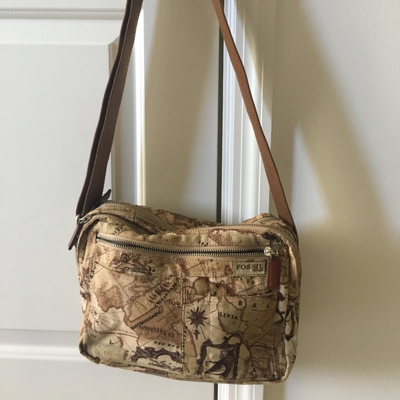 FOSSIL Rare Vintage Map Leather Crossbody Bag - Picture 2 of 8